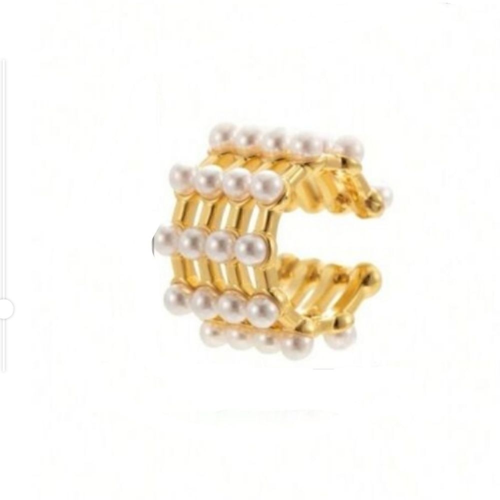Non-piercing Clip-on Earring Pearl Details European Elegant Style Gold Tone